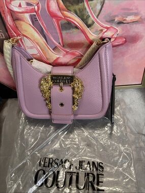 Versace Jeans Collection Lilac Leather Shoulder Bag with Gold Hardware